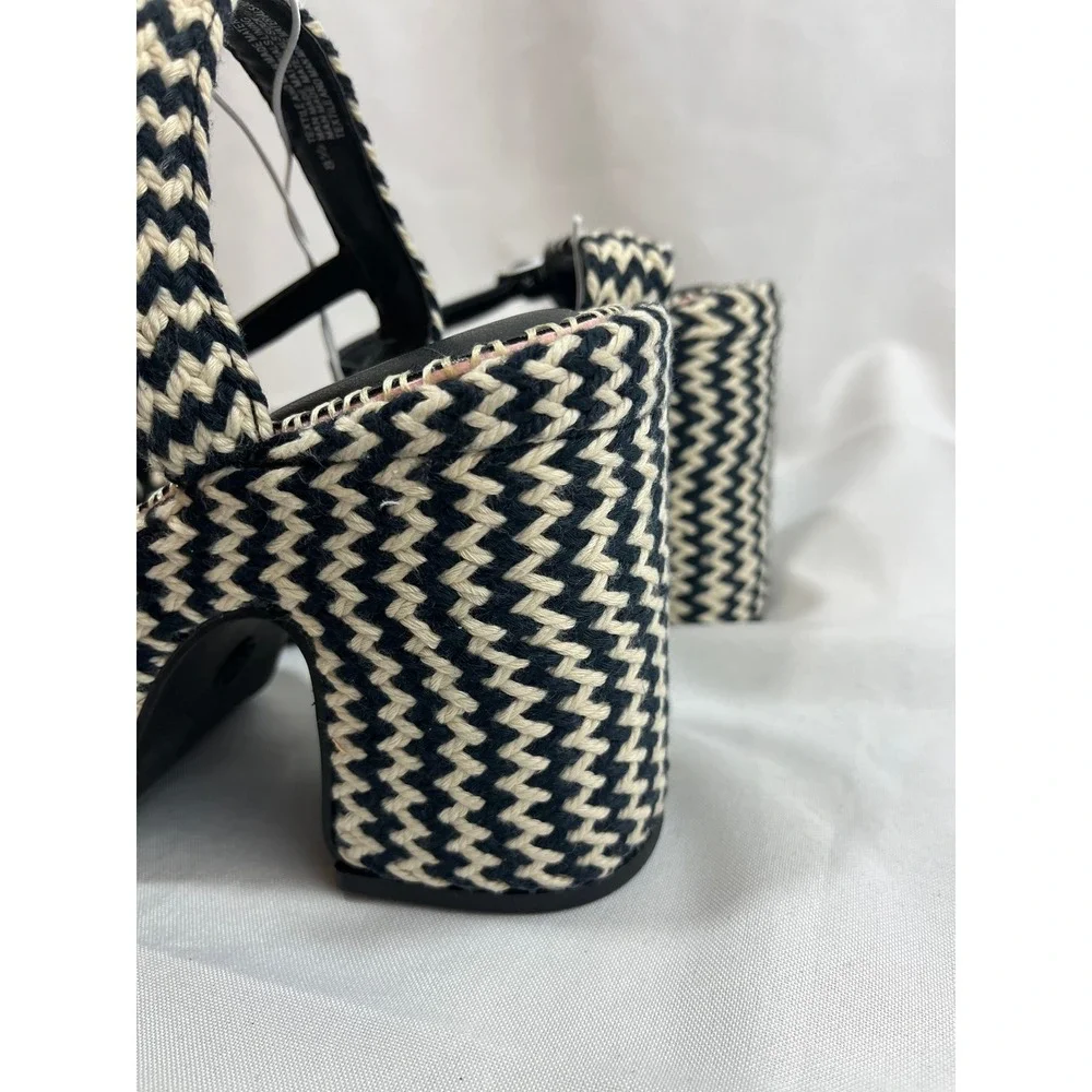 Universal Thread Women Black White Chevron Woven Platform Block Heel Sandals 8.5